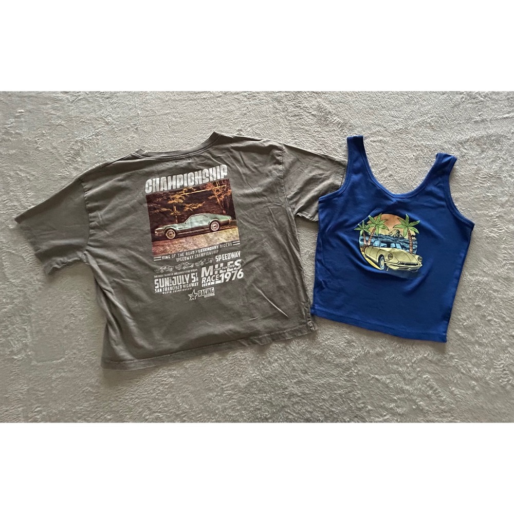Urban Nation Racing Graphic Tee & Obsessive Love Car Tank Top Bundle Womens L